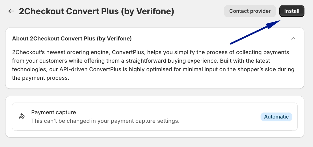 Click “Install” next to the 2Checkout Convert Plus